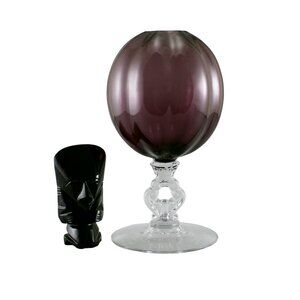 Cambridge Glass Ring Stem Footed Ivy Ball Vase in Burgundy